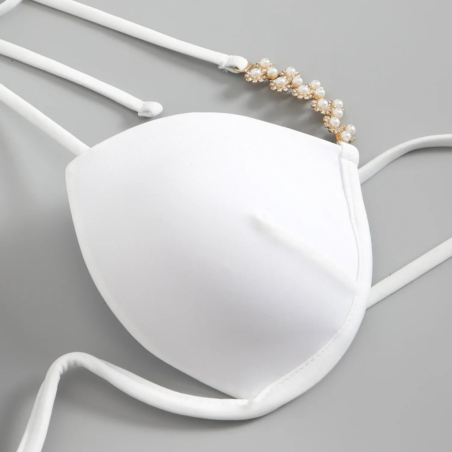 Halter Pearls V-Bar Underwired Bra Cup Bikini Women Swimwear Female Swimsuit Two-pieces Bikini Set Push Up Bathing Suit Swim