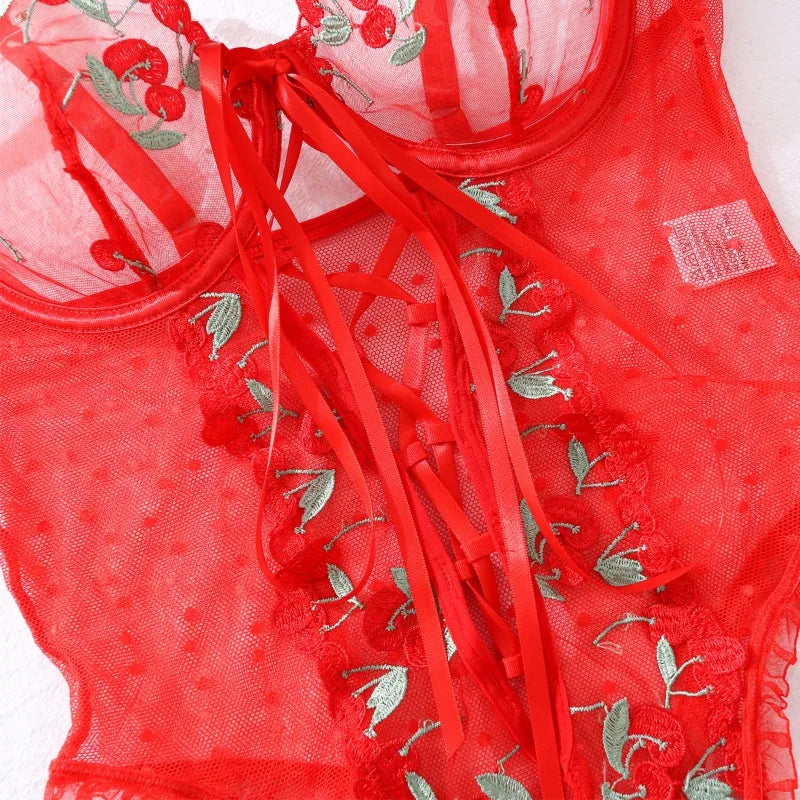 Toucheart Sexy Interesting Lingerie Red Lace Body Sissy Open Crotch Hot Sexy Adult Womens Clothing Fancy Floral Lace Up Tights
