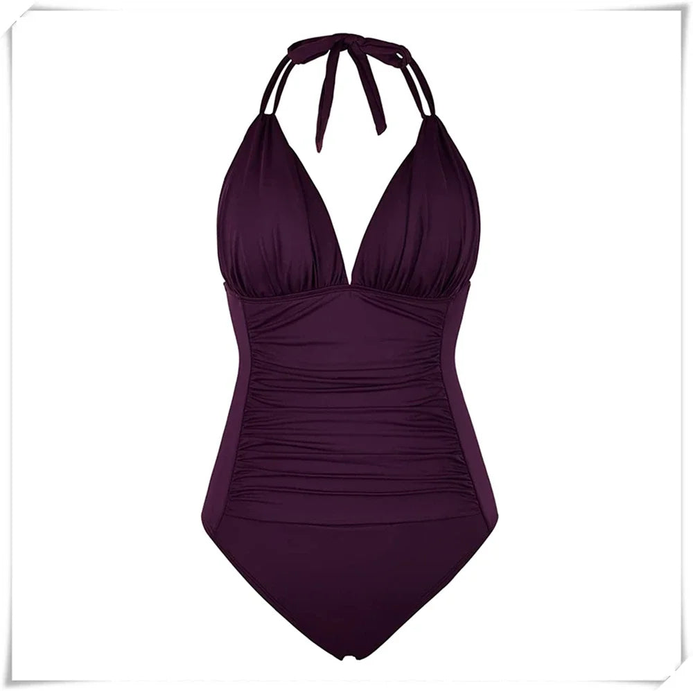 Ruched Wrinkled One Piece Swimsuit Women Swimwear Female Monokini Backless Swimsuits 2025 Bathing Suit Swim Beach Wear Bodysuit