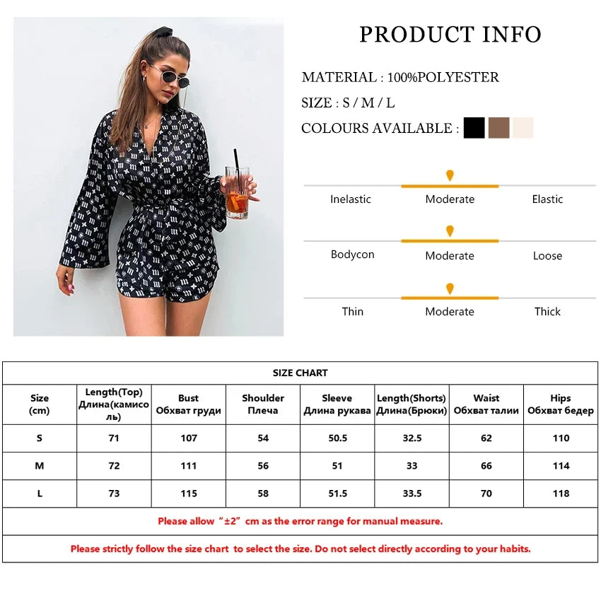 Marthaqiqi Fashion Ladies Nightgowns Suit Turn-Down Collar Robe Lace Up Pajama Long Sleeve Sleepwear Shorts Printing Nightie Set