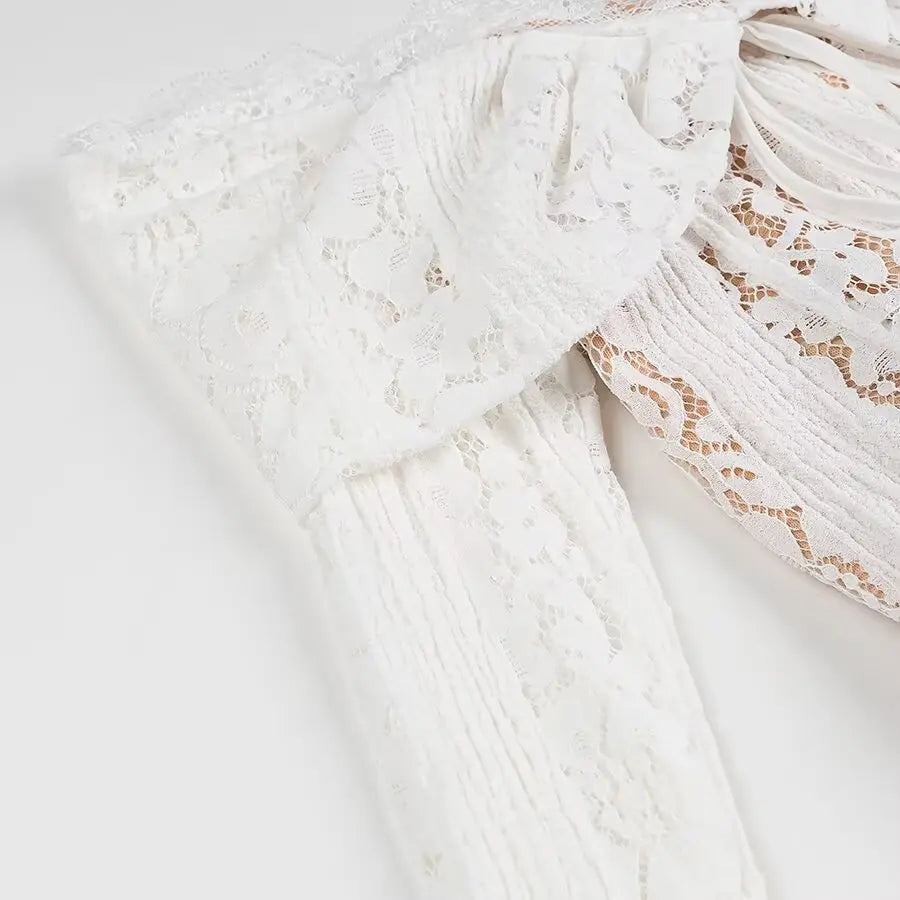 Off Shoulder White Lace Party Dress Flare Sleeve Bowknot Party Maxi Dress Sexy Elegant Summer Bodycon Vestidos Embroidery Robe
