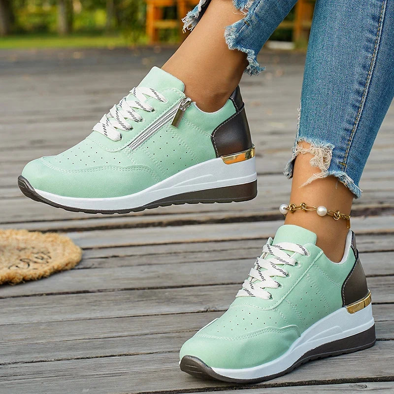 Plus Size 44 Platform Casual Sneakers for Women Lace Up Anti Slip Thick Sole Sport Shoes Woman 2026 Spring Zipper Walking Shoes