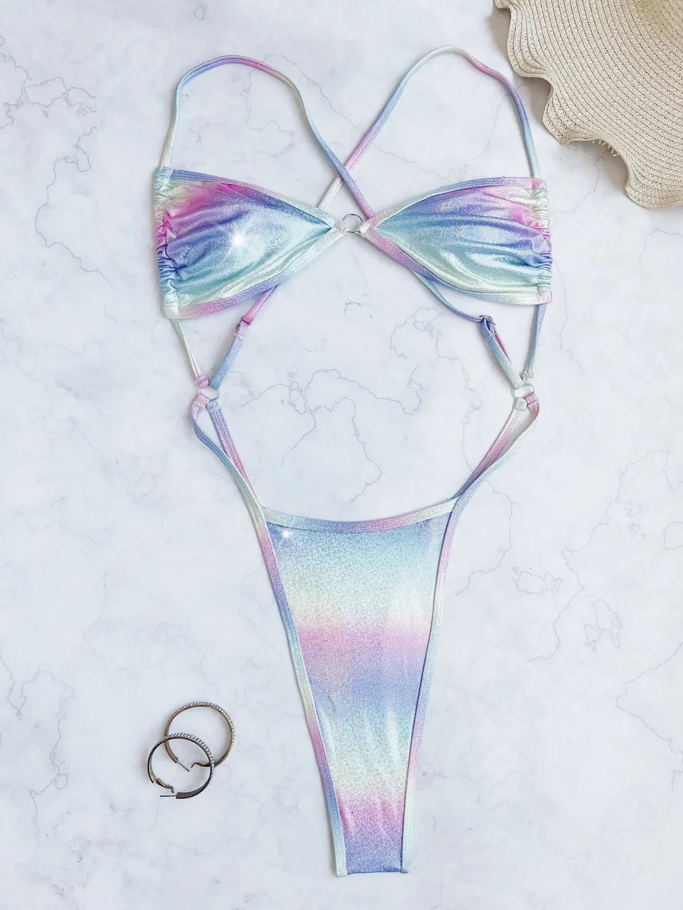 Sexy Gillter Gradiente Rainbow Backless Bikinis One Piece Swimsuit Bikini Bodysuits Swimwear Biquini Conjunto De Bikini Tankini