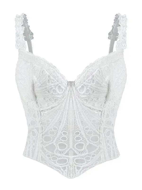 Sexy Lace Underwire Diamond Fishbone Crop Top Hot Girl Slim Fit Tank Top Women Top Deep V Suspenders Sleeveless Fashion J5O9
