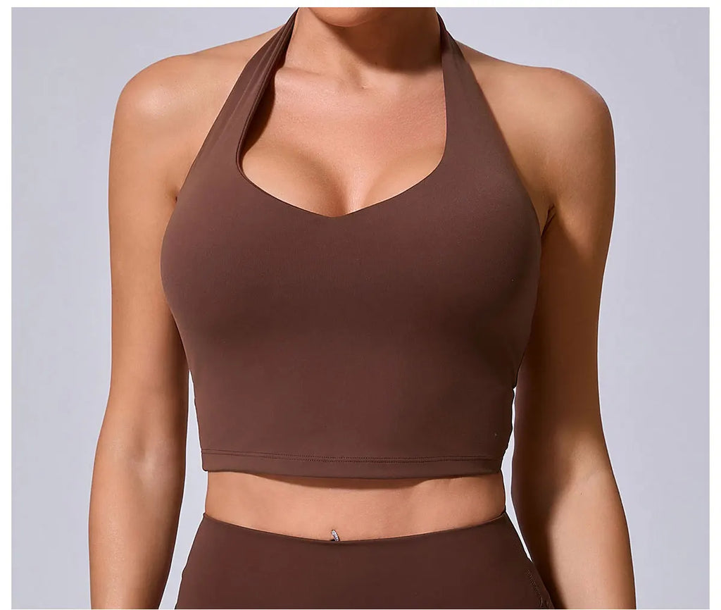 Hanging Neck Yoga Sports Bra Women Breathable Shock Proof Gym Workout Fitness Push Up Top Yoga Running Sportswear Vest Sexy Bra