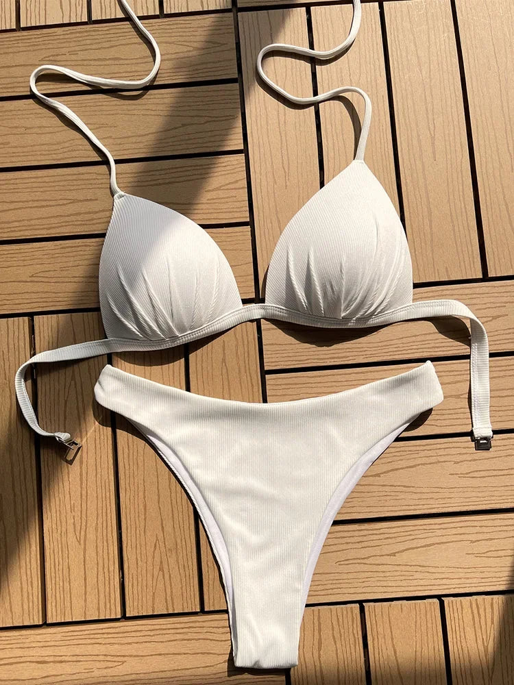 2025 Halter Bra Cup Bikini Women Swimsuit Female Push Up Swimwear Two Pieces Bikini Set Brazilian Bather Bathing Suit Swim Lady