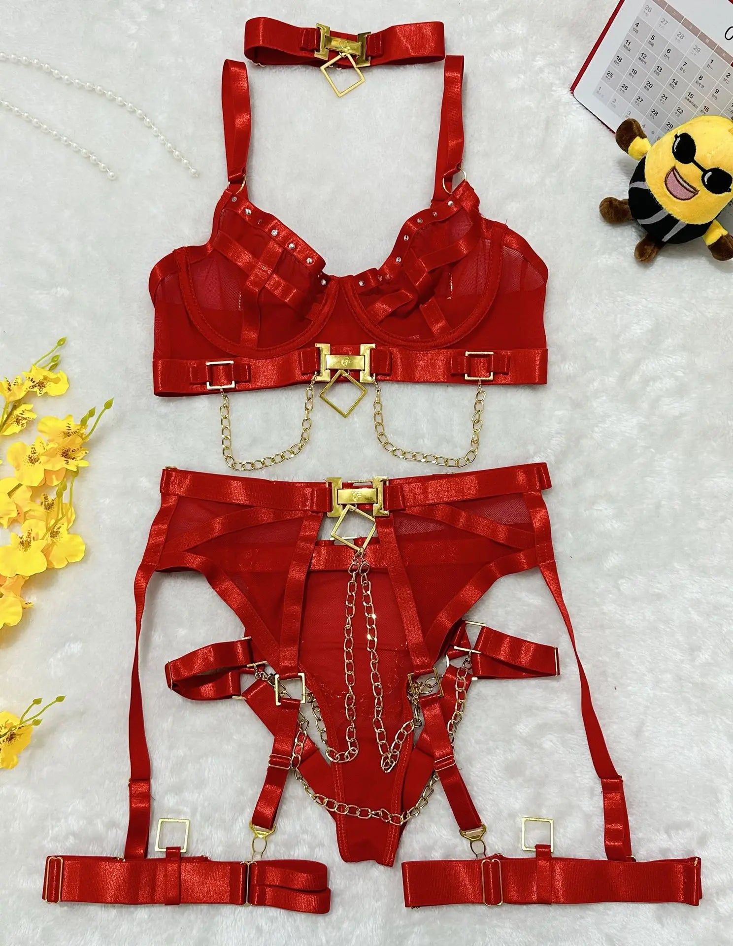 Toucheart Erotic Underwear Mesh See-through Patchwork Metal Chain Hot Girls Sexy Seductive Coquette Nightclub Party Dance Suit