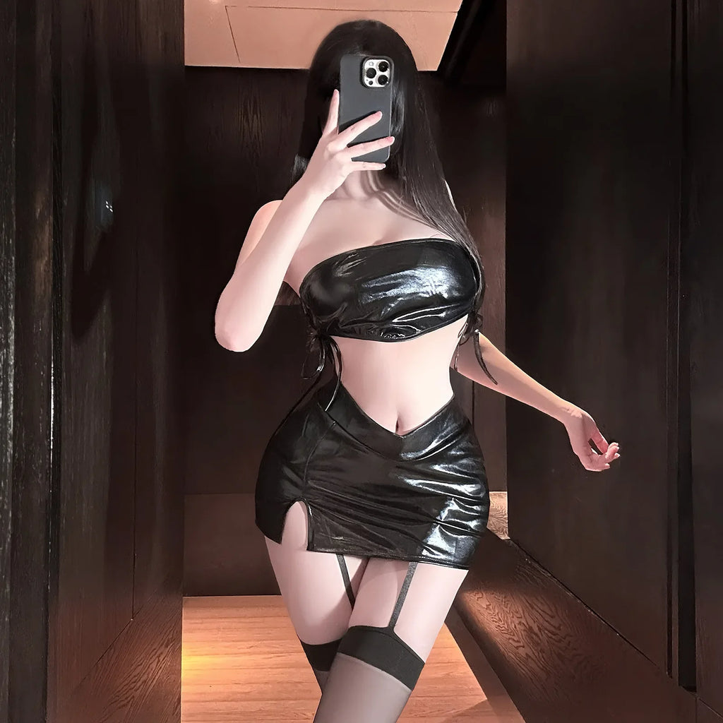 Sexy Sets Charming Sexy Strapless Top Biker-style Straps Spicy Agent Bodycon Skirt Outfit Wild Skirt Sets Fashion Nightclub D0HP