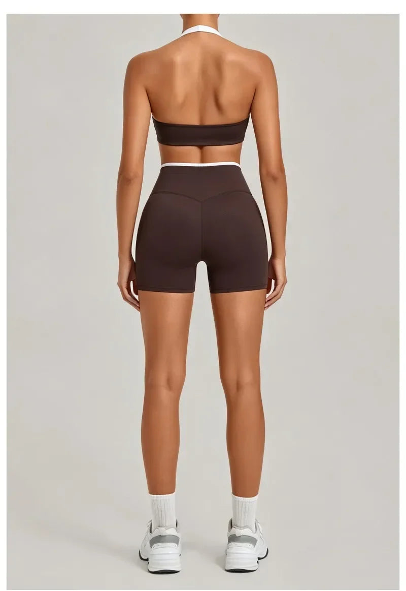 Women's Seamless Yoga Sets Sports Gym Fitness High-Waist Hip Lifting Shorts Suits Training Running Workout Beautiful Back Sets