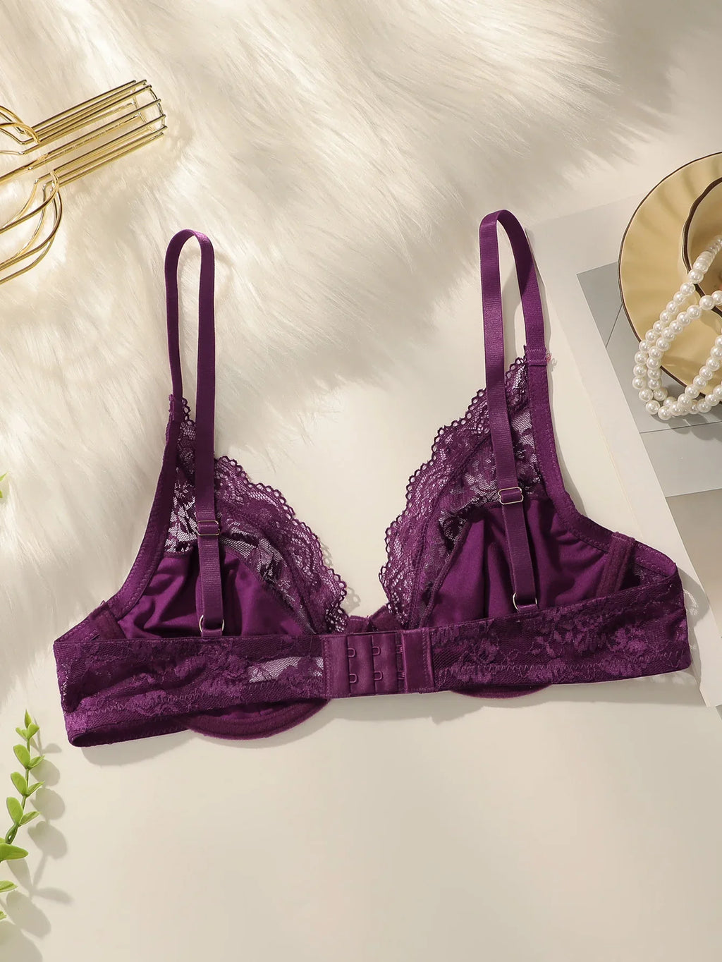 Purple lace brassere ribbon steel ring anti sagging bra retro French style Lingerie sexy women's underwear HR2635