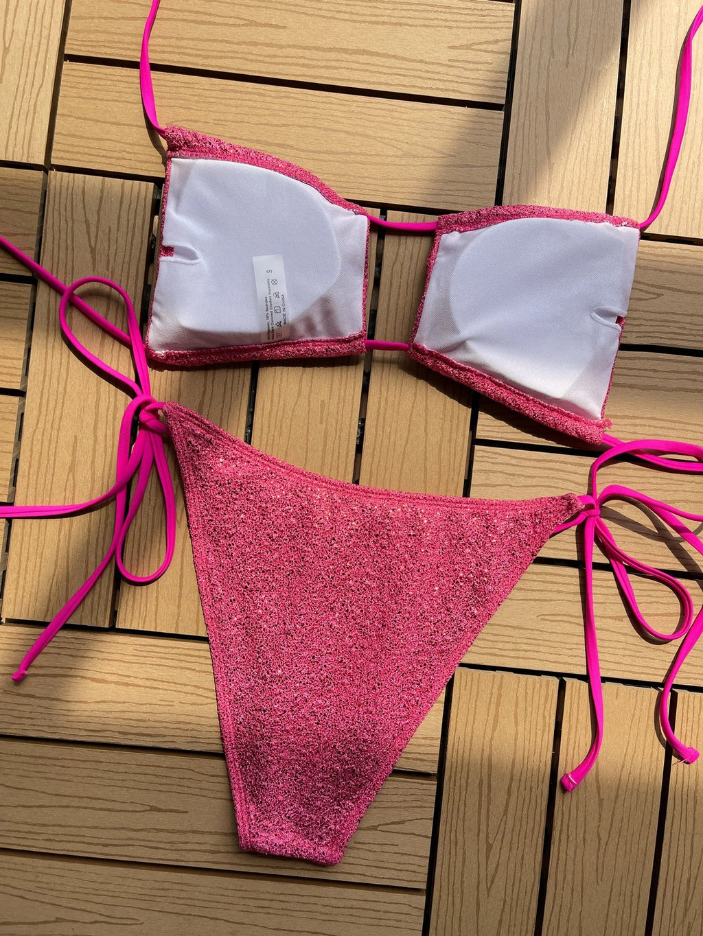 DEKA Women Mini Lace-up Bikini Set Pleated Bandeau Swimsuit Female Thong Swimwear Bather Swimming Beachwear Bathing Suit