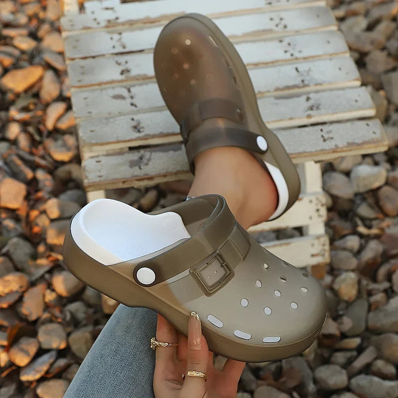 Jelly Color Platform Clogs Sandals Women 2026 Summer Thick Bottom Non Slip Beach Sandles Woman Breathable Slip On Garden Shoes