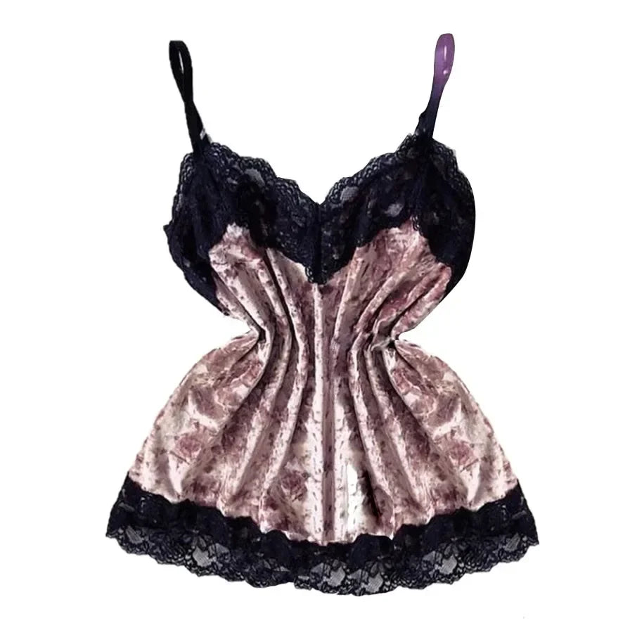 Summer Velvet Pyjamas Set for Women Sleepwear Sleeveless Straps Nightwear Lace Trim Cami Top and Shorts Sets Sexy Lingerie