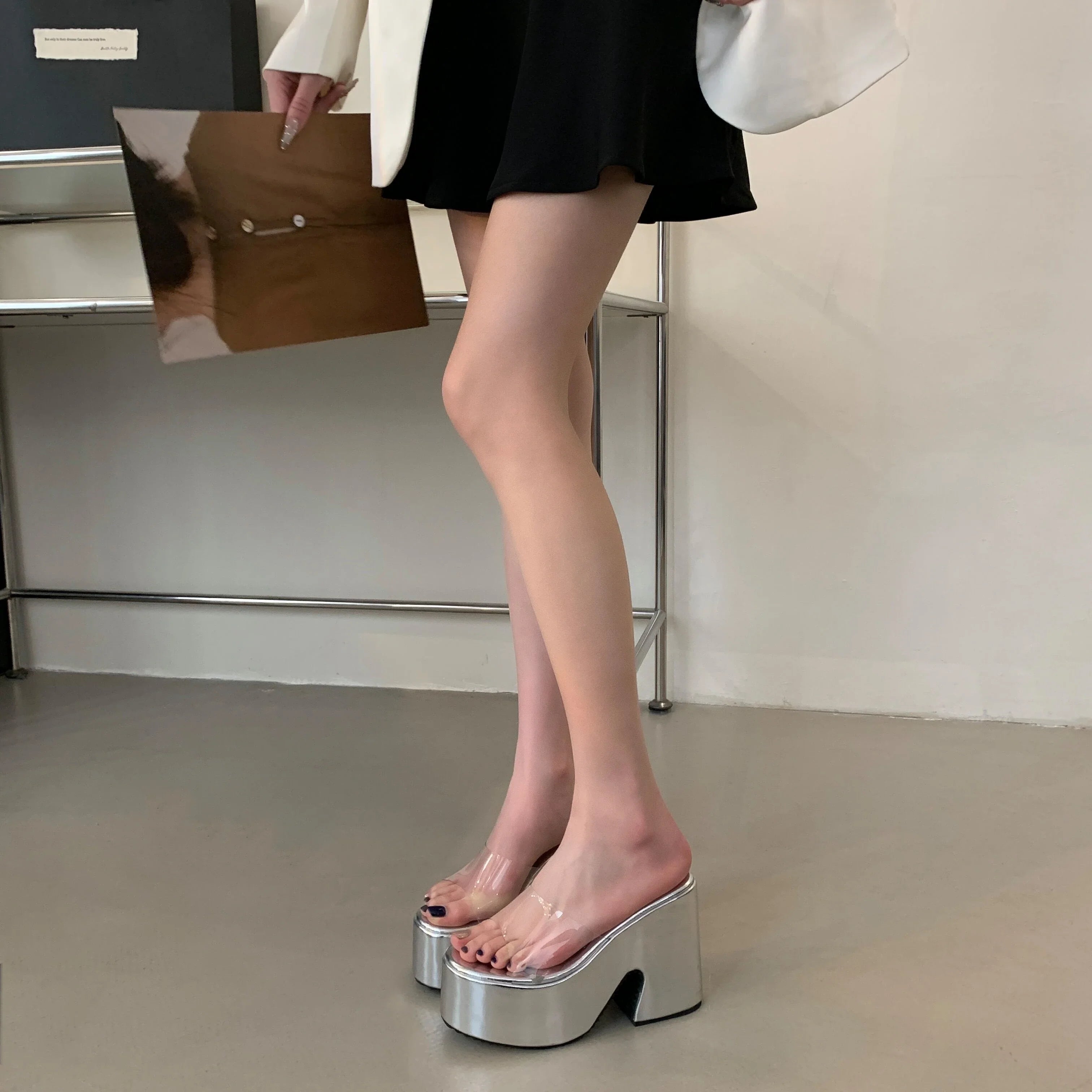 Summers Chunky Women Slippers Fashion Elegant PVC Transparent Platform Wedges Heel Slides Ladies Casual Outdoor Beach Sandalias