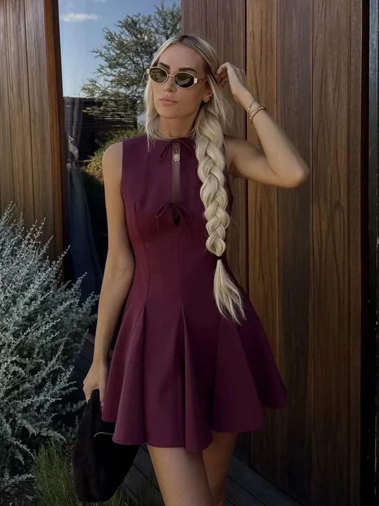 Foridol Bowknot Pleated Short Dress for Women O Neck Sleeveless Tank Mini Party Dresses Summer Spring 2025 New in Casual Vestido