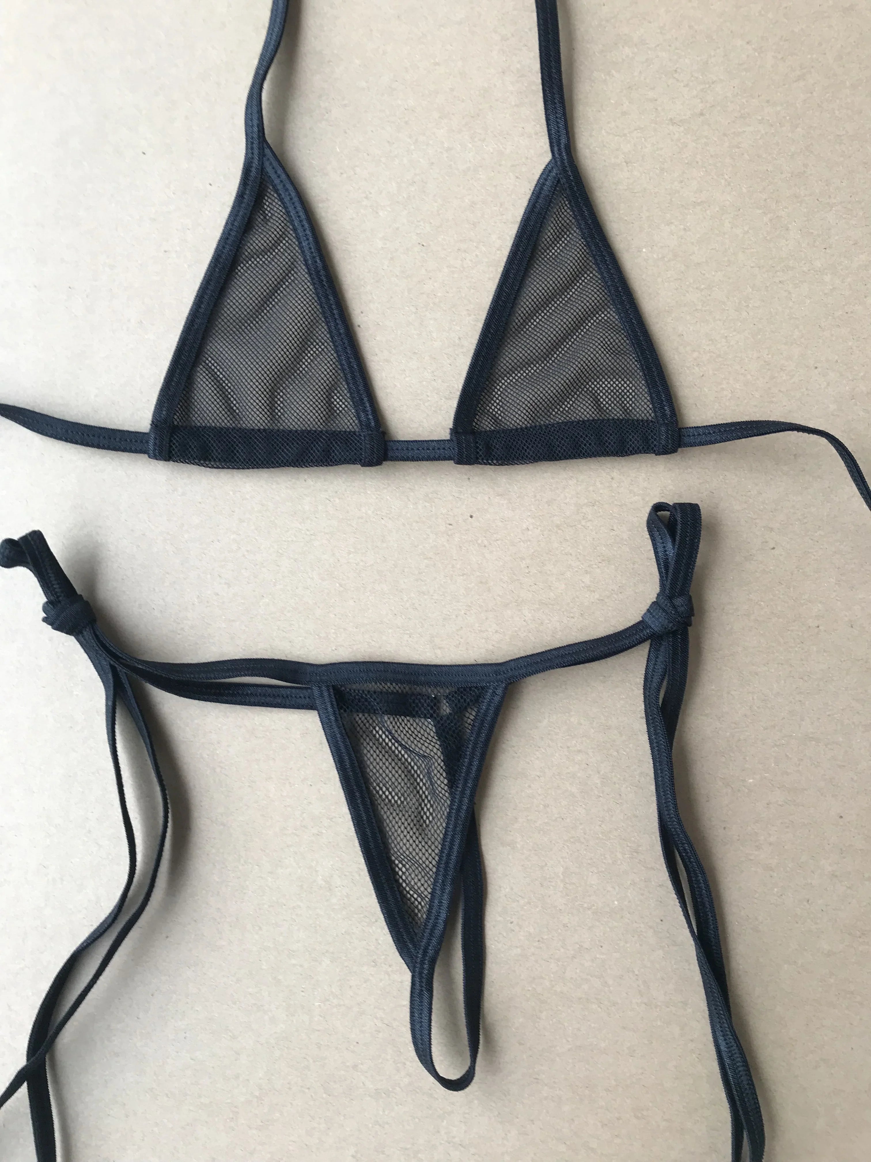 DEKA Women Sexy Bandage Mini Micro Bikini Set Mesh Transparent Erotic Bathingsuit Beachwear Sunbath Lingerie Underwear Plus Size