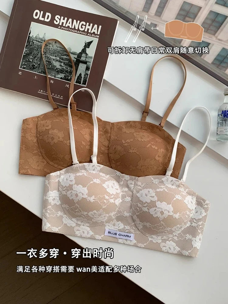 MOYISU Parisian Lace Bra Women Strapless Summer Push Up Small Bust Multiway Wear Bandeau Bralette UK Ship Fashion Top Bestseller