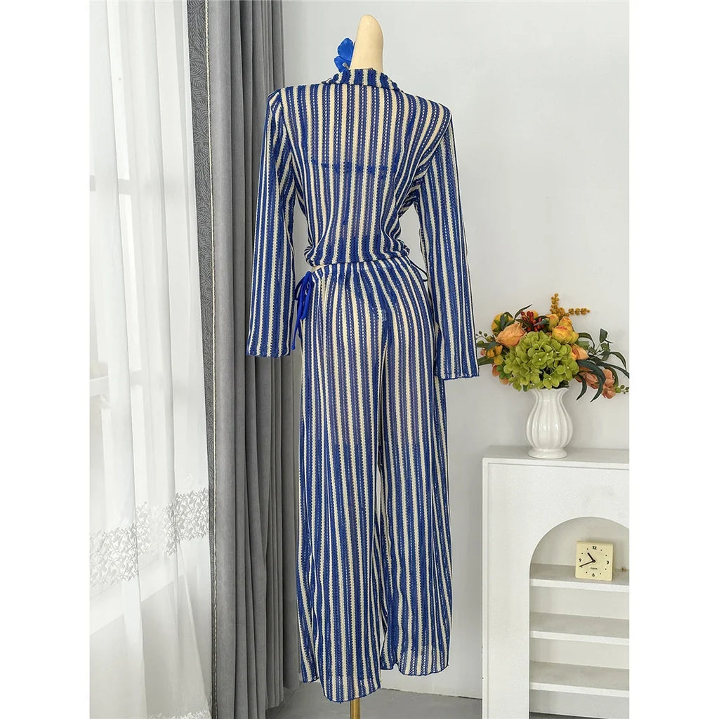 4PCS Striped With Long Sleeve Pants Bikini Female Swimsuit Women Swimwear Bather Bathing Suit Swim Four-pieces Bikini set K8072