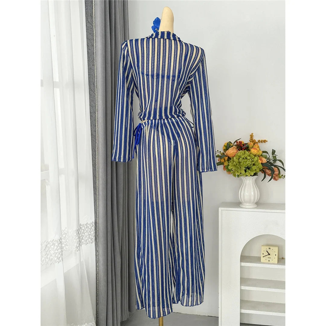 4PCS Striped With Long Sleeve Pants Bikini Female Swimsuit Women Swimwear Bather Bathing Suit Swim Four-pieces Bikini set K8072