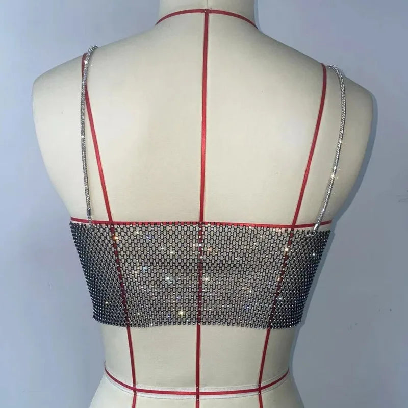 Toucheart Sexy Bow Knot Rhinestones Perspective Suspender Bra For Women Sexy Hottie Fishing Slit Lining Sleeveless Backless Bra