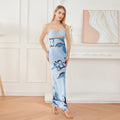 Women Floral Print Tie Backless Dress for Bohemian Party Evening Ring Cut Out Strapless Bodycon Long Dresses