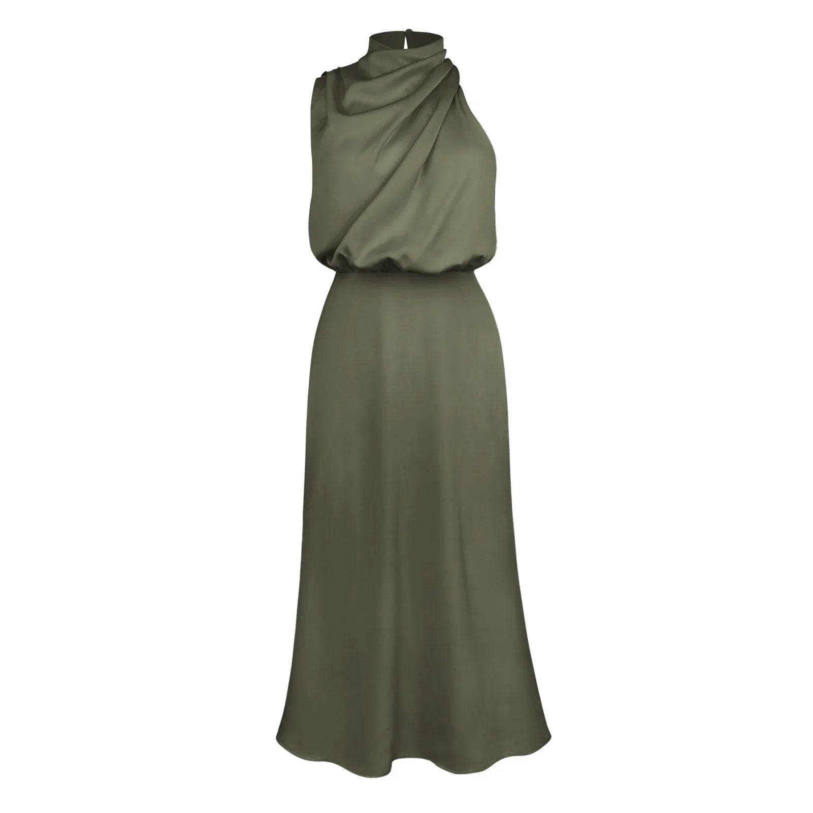 Foridol One Shoulder Turtleneck Tank Satin Women Party Dress Robe Zip Sleeveless Elegant Vintage Folds Women Clothing 2025