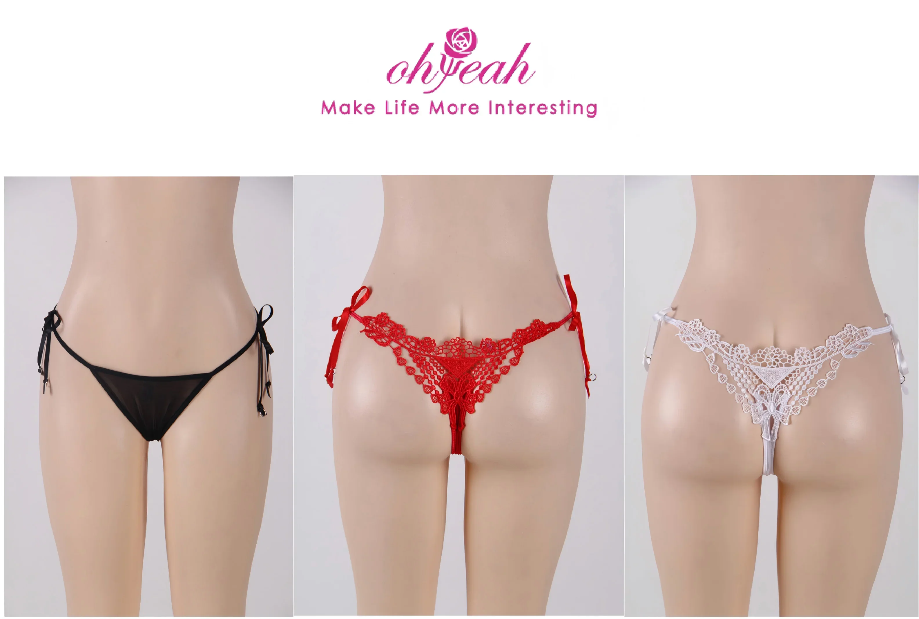Women‘s Mesh Lace Panties Plus Size M-3XL Sheer Embroidered Flowers Low Rise Sexy Underwear with Ribbon Metal Ring Daily Wear