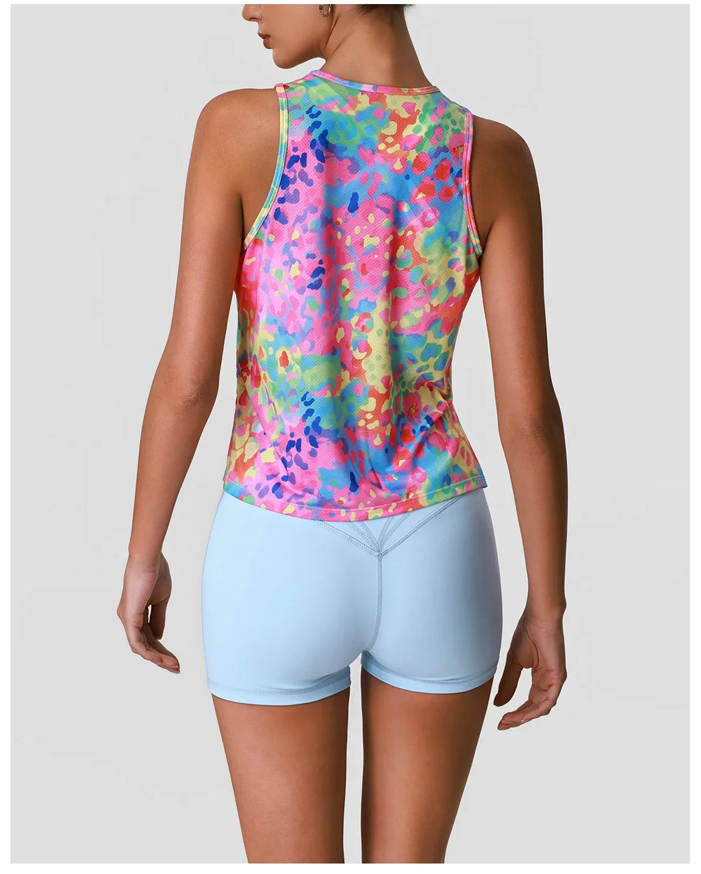 Sports Training Fitness Set Women Summer Ice Tie Dye Gradient Floral T Shirts High Elasticity Hip Lifting Shorts Yoga Sets