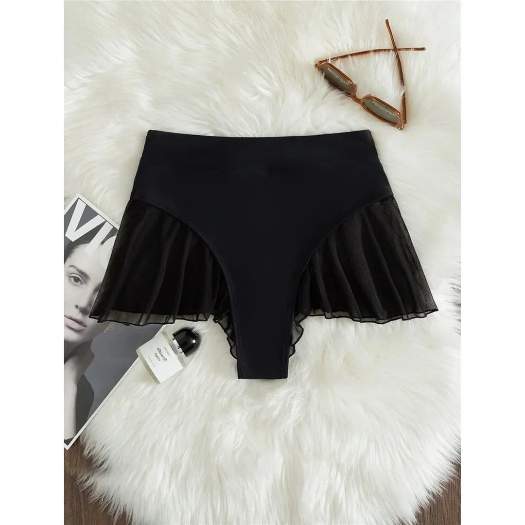 New Sexy Ruffled Mini MIcro Thong Bikini Bottom Swim Brief Women Swimwear Female Bather Brazilian Tanga Panties Underwear V4267