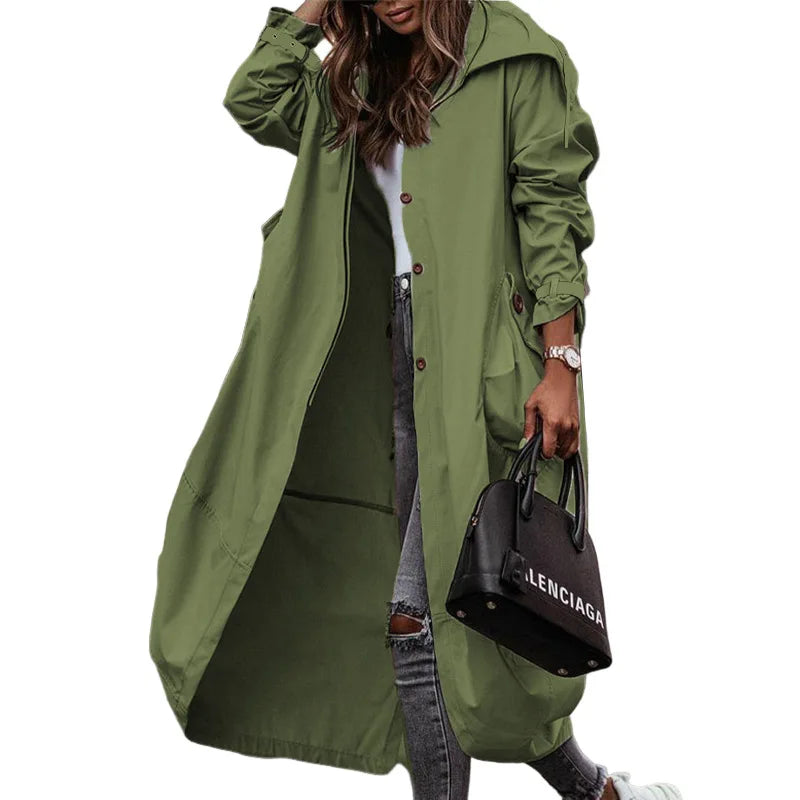 Phantasy Long Trench Coat Women Loose Button Fashion Casual Suit Elegant Female Pockets Streetwear Commuter Lady Coat Autumn
