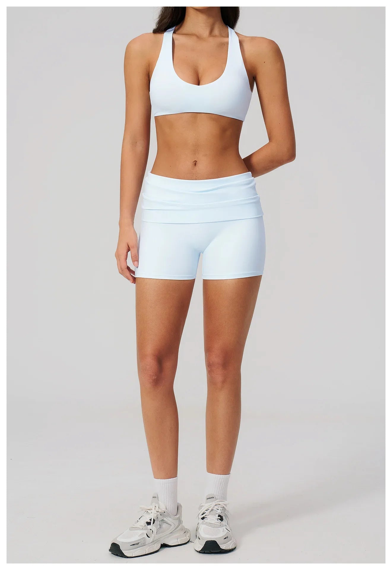 Women Two Piece Gym Yoga Sets Back Cross Sports Bra Pleate High Waist Short Fitness Suit Outdoor Running Camisole Tops Outfits