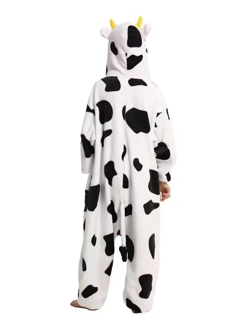 Halloween Christmas Cartoon Cow Kigurumi Unicorn Pajama Slipper Jumpsuit Women's Cute Zipper Hooded Sleepwear Onesies Winter