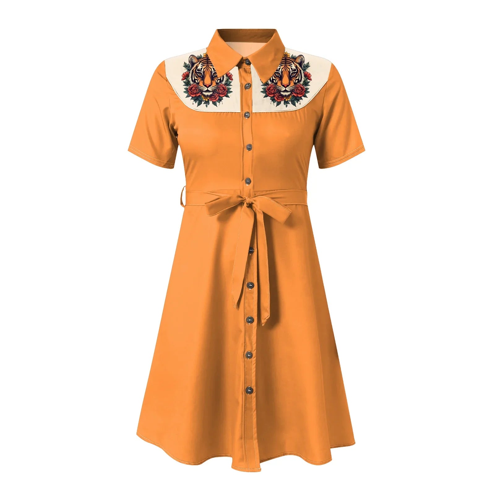 Western Cowgirl Printed Dress Halloween Cosplay Costume Summer Cowboy Button-Down Dress Short Sleeves 100% Cotton Sexy Dress