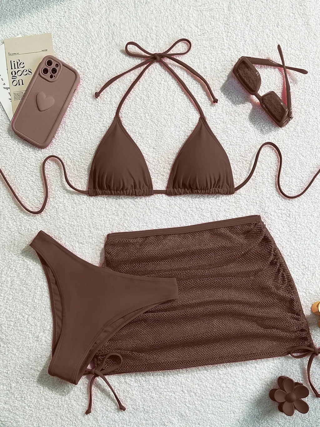 Sexy White Swimsuits Women Mesh Pleate Drawstring 3 Piece Bikinis Sets 2025 Push Up Bathing Suit High Waist Swimwear Biquini