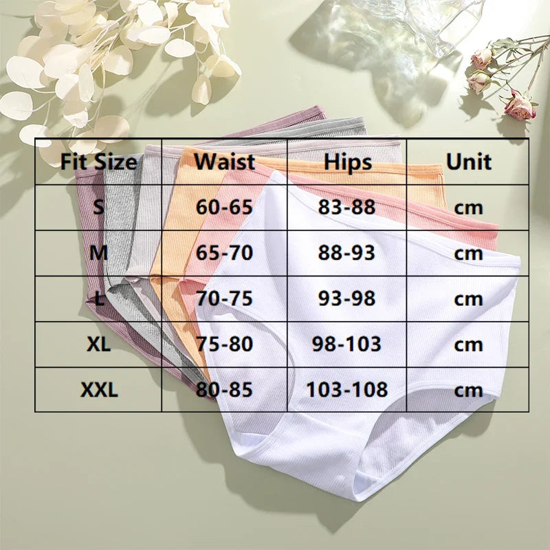 3Pcs women cotton High Waist underwear breathable Striped Panties Female Plus Size Solid Color Briefs comfortable Lingerie S-XXL