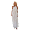 Women Fashionable Backless Sleeveless Ruffle Dresses Summer Holiday Beach  Solid Color Halter Long Dress