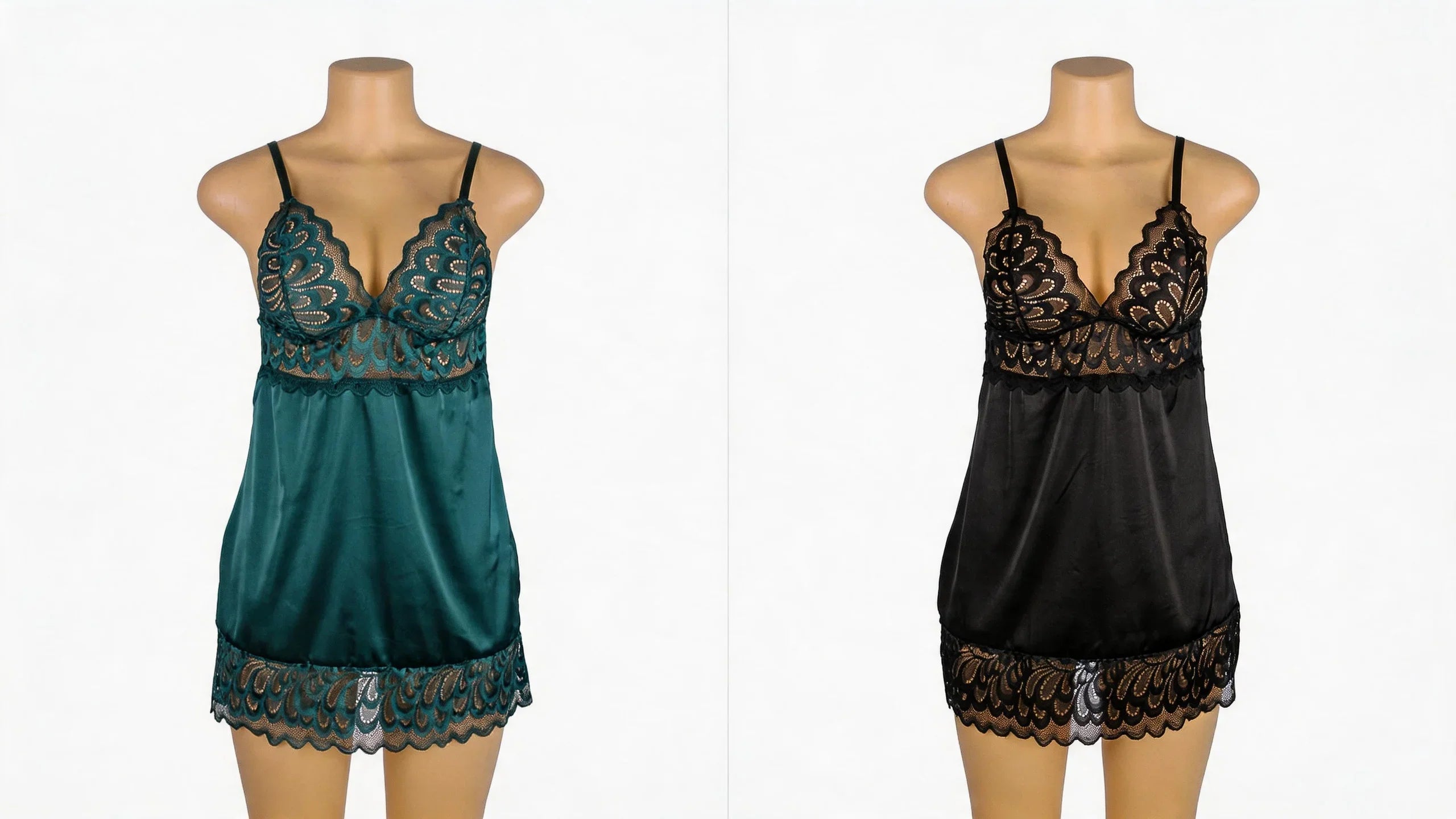 Green Lace Floral Babydoll Lingerie for Women Sexy Push Up Chemise Sleepwear with Back Hook and Eye Closure