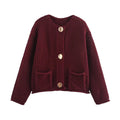 Foridol Autumn Winter New Burgundy Cardigan Women Knitted Long Sleeves Femme Casual Sueter Mujer Loose Short Sweater Buttons