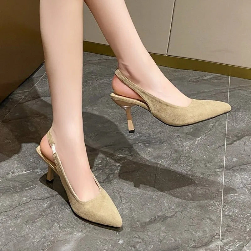 2026 Summer Sandals Women Fashion Pointy Shallow Mouth  Back Air Anti-slip Wear Heels