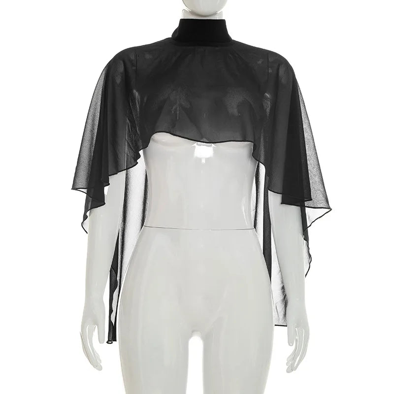FDYOUI Woman Black Corset with Cover-ups 2-piece Sets Chic Sexy Hollow Out Evening Party Tops Female Blouses Shirts High Street