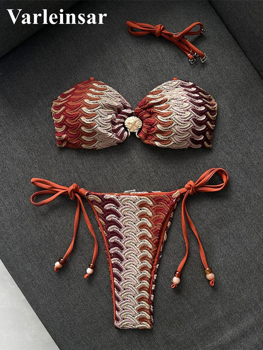 Printed Halter Bandeau Bikini Female Swimsuit Women Swimwear Two-Pieces Bikini Set High Leg Cut Bather Bathing Suit Swim V8338