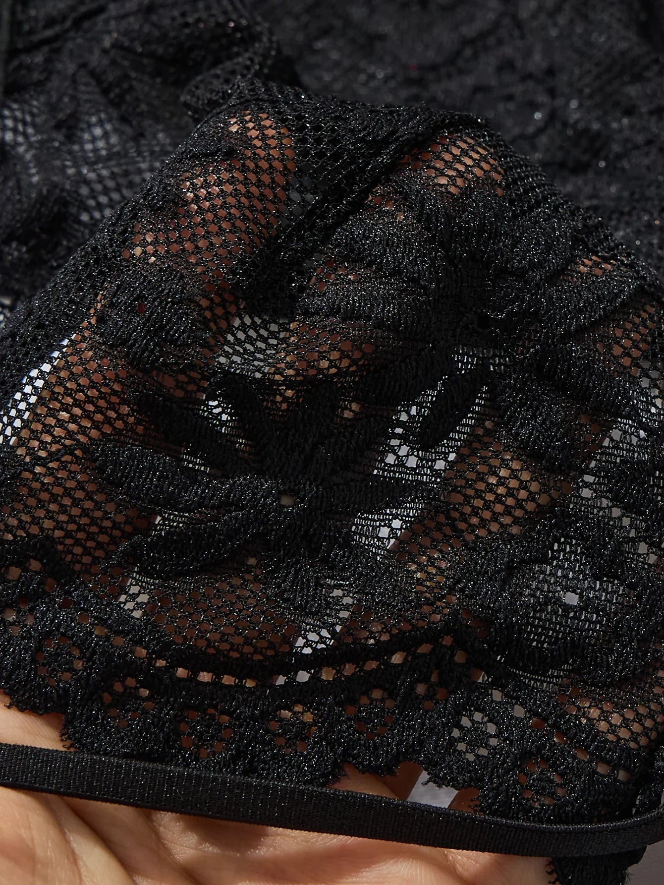 Black Daisy Floral Lace Sheer Mesh Babydoll Lingerie Set Slip Nightdress With Matching Thong Women Sexy Sleepwear ZA825096