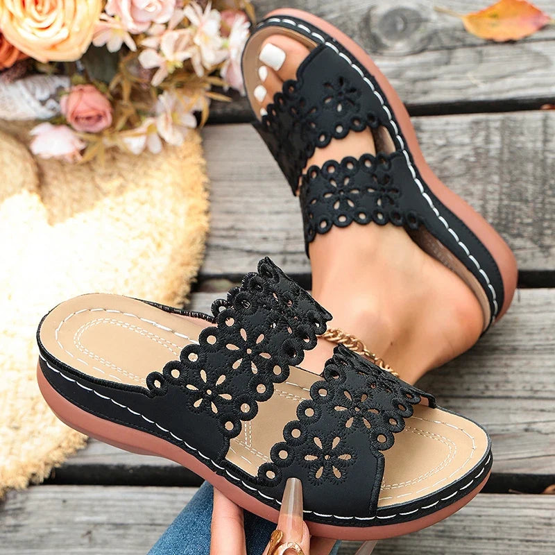 Vinatge Hollow Out Platform Sandals Women Lightweight Plus Size Wedges Sandles Woman Comfortable Thick Sole Casual Sandalias 43