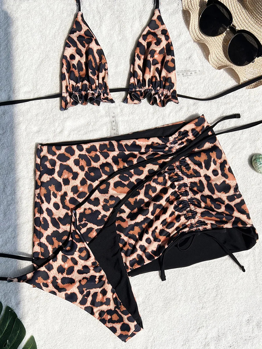 XS - L Doulbe Side Wearable Reversible Bikini Women Swimwear Female Swimsuit Three-pieces Bikini Set Ruffled Bathing Suit Swim