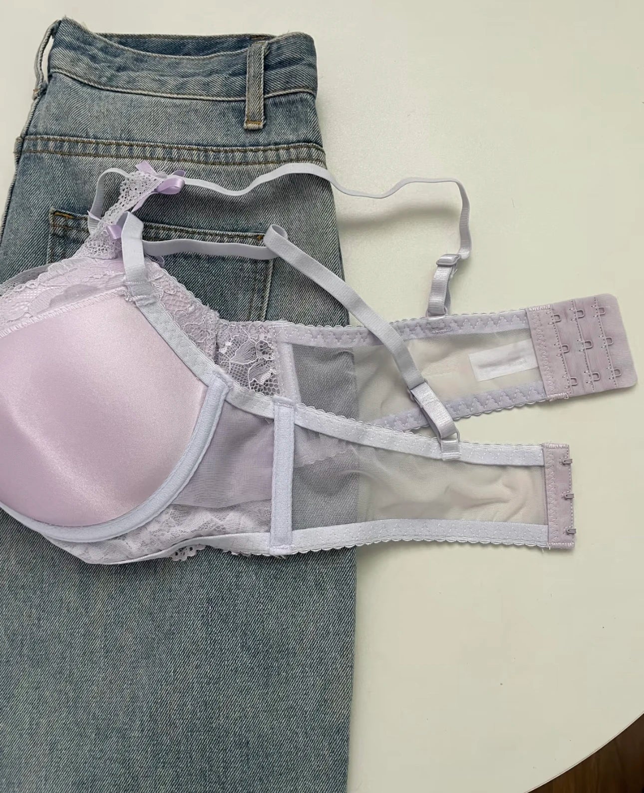 MOYISU Kawaii Heart Bra Set, Purple Lace Lingerie Sexy Pure Design, Push Up Bralette Sml Boobs Fashion Outerwear Statement Piece
