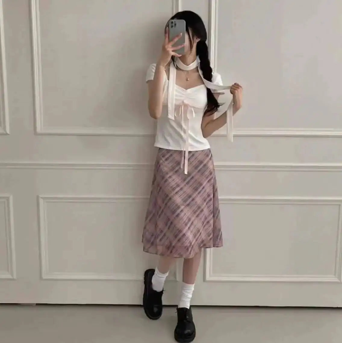 Sweet Skirts Chic Plaid Mini Skirt High Waist A-Line Korean Sle Commute Spring New Arrival Women's Fashion Mid-Length Skirts I3G