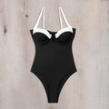 Sexy Black White Patchwork Underwire Swimsuit 2024 Women V Wire Push Up Tummy Control One Piece Swimwear Bathing Suit Bikini