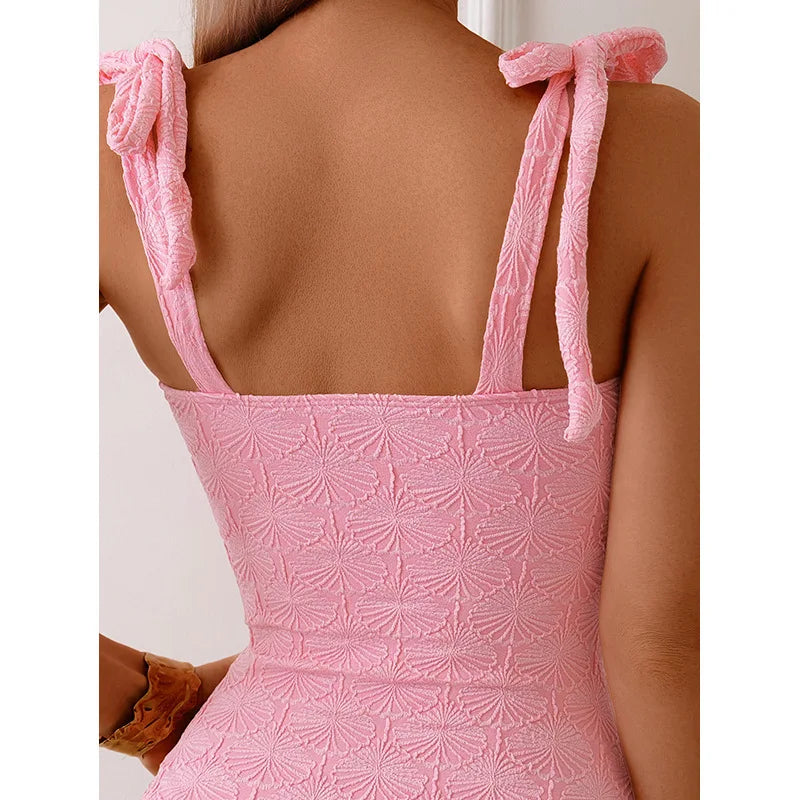 Vintage Pink Floral Print Swimwear Women 2026 Tie Strap V Neck Slim Tummy Control One Piece Swimsuit Beach Holiday Bathing Suits