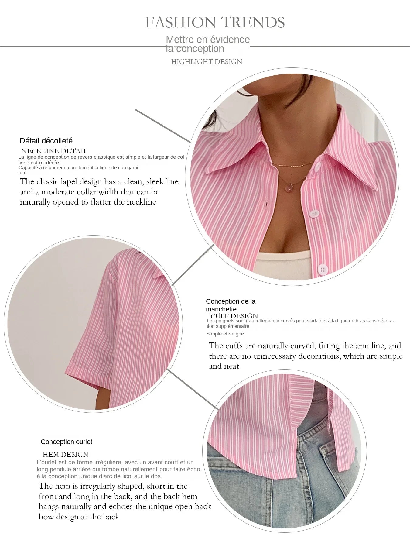 Y2K Style Pink Striped Crop Blouse for Women Short Sleeve Lapel Button-Up Women's Shirt Back Tie Top Lady Summer Casual Outfit