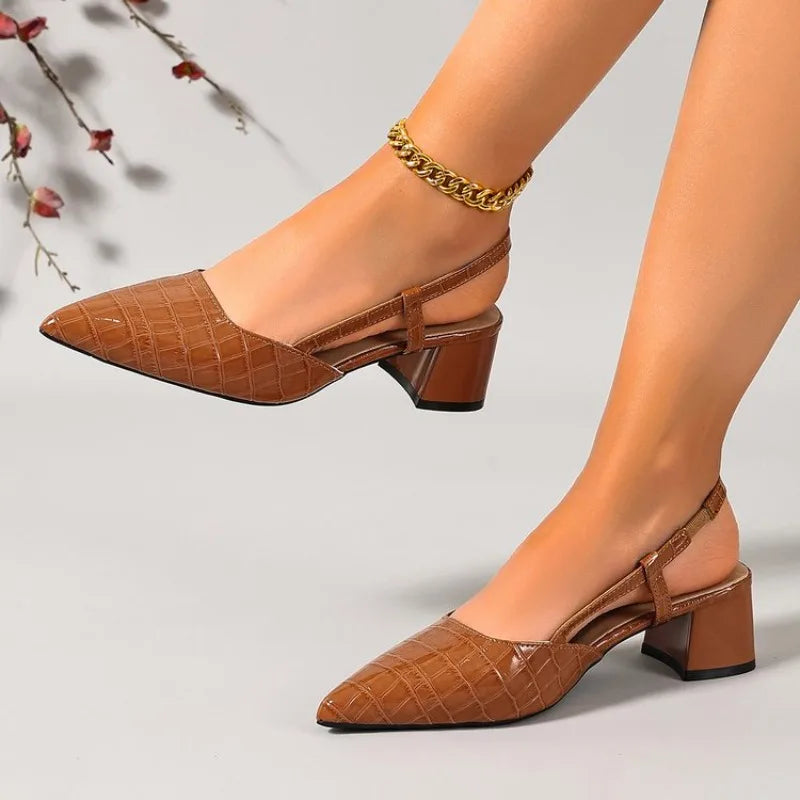 Thick Heels Breathable  High Heels Summer Sexy Pointed Toe Slingback Women's Sandals 2026